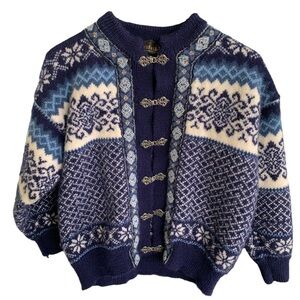 Nordstrikk Classic Norwegian Wool Metal Clasp Cardigan Sweater Small Fair Isle